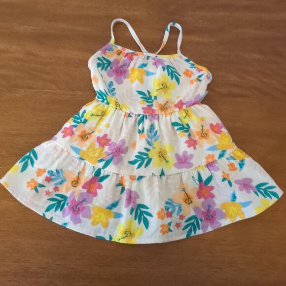 Cat & Jack Baby Girls Beige Tropical Floral Gauze Spaghetti Strap Dress size 18M - Picture 1 of 6